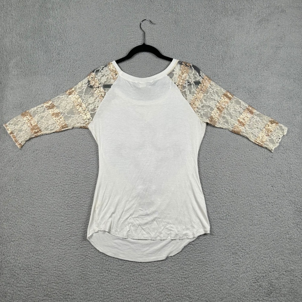 Y2K Angels & Diamonds Trust Top Sequin Lace Sleeve Rhinestone Cross Wings USA L - Picture 9 of 9